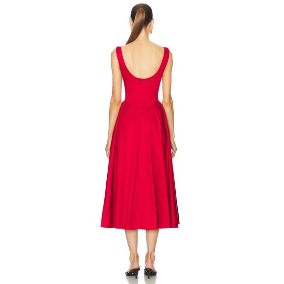 Helsa Stretch Cotton Sateen A Line Midi Dress Party Cocktail Evening Red Size M - Picture 3 of 10